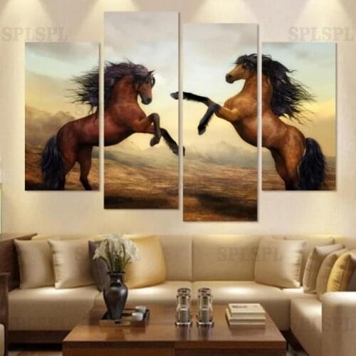 4 Pieces Run Horse Painting Modern Wall Painting Home Decorative Wall Art Picture Painting on Canvas Un framed