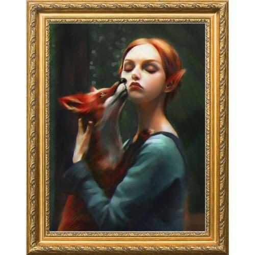 Diy Portrait Girl and Fox Painting Diamond Painting Cross Stitch Nordic Style Drill Embroidery Handmade JX179