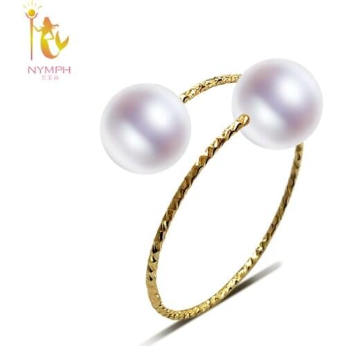 NYMPH 18K Yellow Gold Rings Natural Freshwater Pearl Rings AU750 Fine Wedding Brands For Women Trendy Party Engagement Box J327