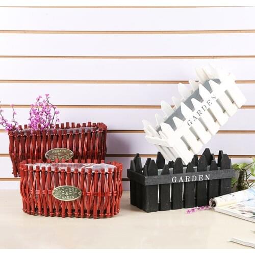 Creative Wooden Rectangular Flower Pot Handmade Plant Basket Garden Fence Flower Tray Decoration