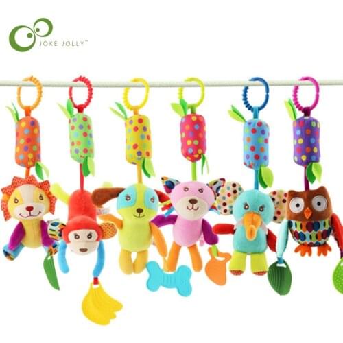 Cartoon Animals Baby Stroller Plush Toys Baby Carriage Hanging Bed Rattle Animal Wind Chime Comfort Bed Bell Children Gifts YJN