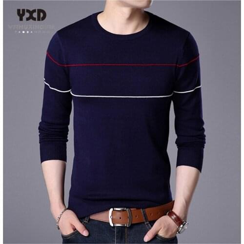 2020New fashion casual men clothing Spring Autumn round neck striped t shirts men t shirt long sleeved sweaters camisa pullover