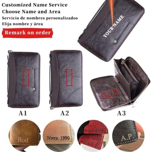 Coin Pocket Custom Name Wallets Genuine Cowhide Leather Men Fashion Passport Wallet Zipper Purses With Phone Bags Card Holder