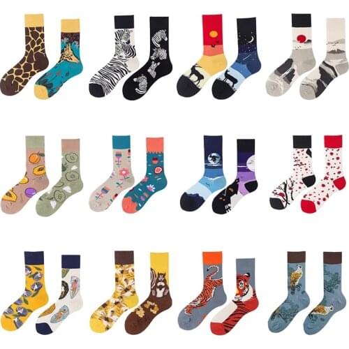 Mens Socks Happy Asymmetric sock Hip Hop Designer Print Long Streetwear Funny Harajuku Unisex Womens Socks