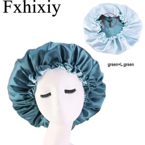 New Reversible Satin Bonnet double layer adjustable Sleep Night Cap Head Cover Headwrap Hat for For Curly Springy Hair Black