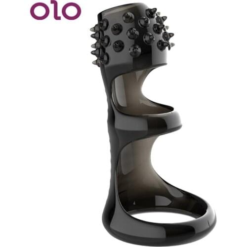 OLO Erotic Reusable condom Penis Ring Male Time Delay Ejaculation Penis Sleeve Male masturbation TPE Cock Ring Sex Toys for Man