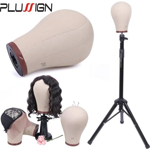 21 24Inch Big Mannequin Head Wig Head Cork Canvas Block Head Manikin Heads Wigs Display Styling With Stand 50Pcs T Pins 2Pcs Cap