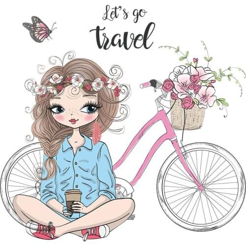 Bike Girls Patch Thermal Transfer Vinyl Sticker For Girl Clothes DIY Shirt Dresses Iron Transfer Washable Patch CQ