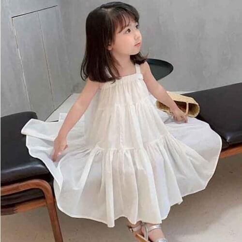 YourSeason Fashion Kids Girls Solid Beach Dress Baby Girl Cotton Casual Sleeveless Brief Dresses 2021 Summer Spring