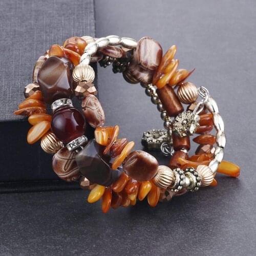 Charms Natural Stone Beads Bracelets&Bangles for Women Crystal Wristband Wooden Beaded Wrap Bracelet Boho Female Party Jewelry