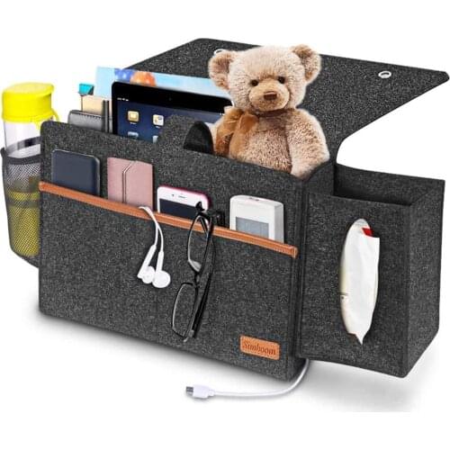 Bedside Bunk Bed Organizer Felt Hanging Storage Bag with Tissue Box and Water Bottle Pocket,for Home College Dorm Sofa Desk Bunk