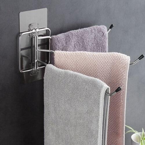 RecabLeght Adjustable Towel Holder Wall Mounted Towel Rack Bathroom Rotating Storage Kitchen Towel Holder Hanger Hanging Bar 1pc