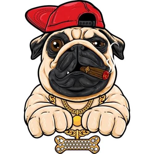 RuleMylife Hip Hop Pug Dog With Red Cap Metal Print Creativity Motorcycle Car Stickers Decal Аnimal Car Accessories Decoration