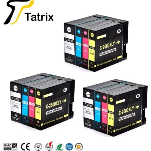 Tatrix For Canon PGI2600 PGI2600XL Pigment BK/C/M/Y With Chip Ink Cartridge For Canon MAXIFY Ib4060 MAXIFY MB5060 MAXIFY MB5360
