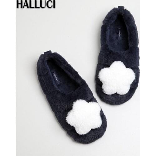 Kawaii stars Japanese black home shoes women slippers winter warm plush women homeshoes soft Bedroom non-slip slippers women