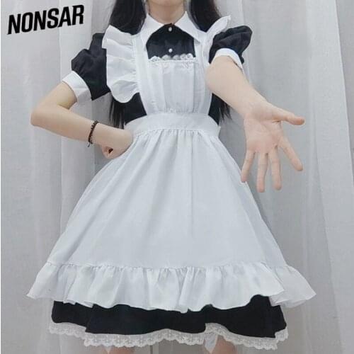 NONSAR Short-Sleeved Black White Traditional Dress Maid Costume Cosplay Dress INS HOT SALE