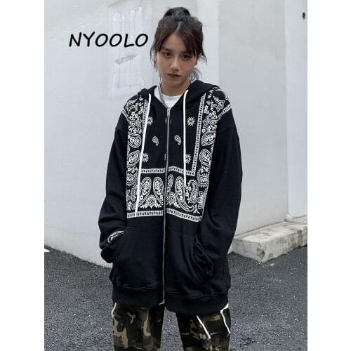 NYOOLO Vintage Streetwear Flowers Print Cardigan Zipper Hooded Goth Sweatshirt Women Men Clothes Spring Autumn Hip Hop Hoodies