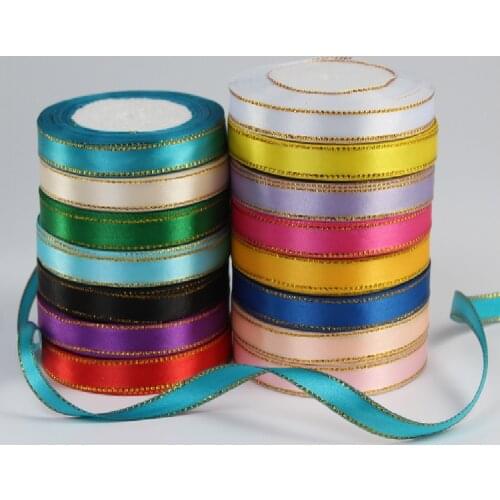 High quality (25 yards/ roll) 3/8" 10mm Gold Edge Satin Ribbon Webbing Wedding Party Festive Decoration Gift Christmas Ribbon