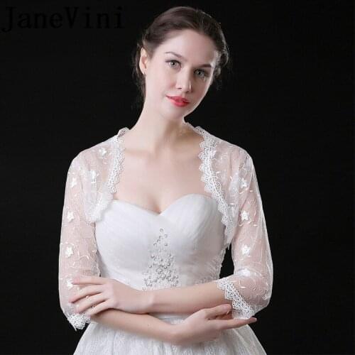 JaneVini Elegant Lace Bridal Jacket Short Coat Spring Summer Boleros Sheer Bride Wedding Cloak Shawl Cape Bolero Mariage Femme