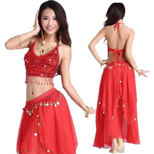 Women Belly Dance Suit Performance Clothing Chiffon Indian Bollywood Dancing Costumes Set For Women 2 Pcs/Set 9 colors
