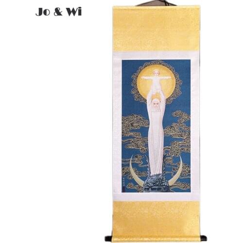 Gold Brocade Our Lady of Sheshan La Virgin Mary Catholic Holy Land Print Painting Wood Hanging Rod Wall Decoration Maria Jesus