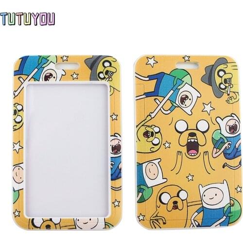 1pc PC2693 Cartoon Happy Time Yellow Lanyard Credit Card ID Holder Bag Student Women Travel Bank Bus Business Card Cover Badge