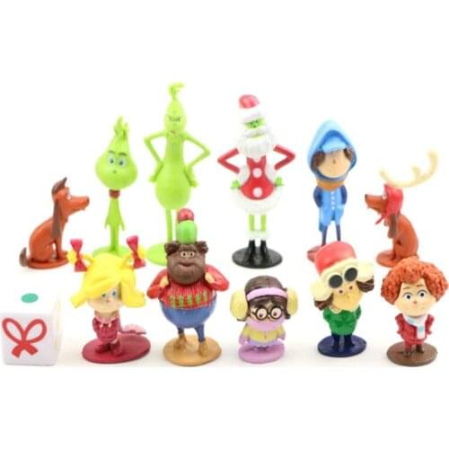 12Pcs/Set Christmas Grinch Action Figure Toys Max Dog Cartoon PVC Model Doll Children Gift