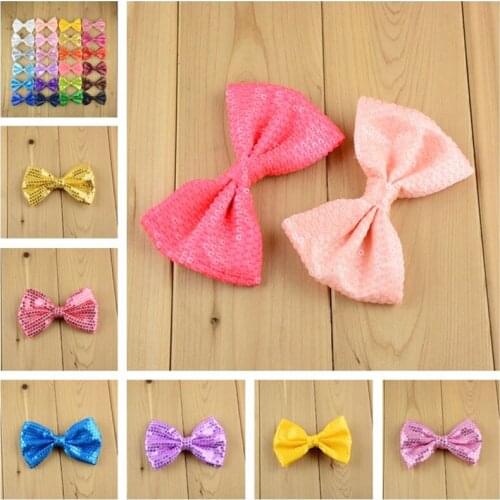 120pcs/lot 24 Color U Pick 4.3 Inch Large Glitter Sequin Bow Tie Applique DIY Boutique Hair Accessories Wholesale Supply HDJ24
