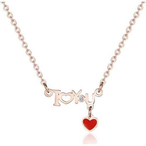 316L Stainless Steel Love Letter Red Heart Necklace Personalized Letter Necklace Small Red Heart Pendant Necklace Not Fade