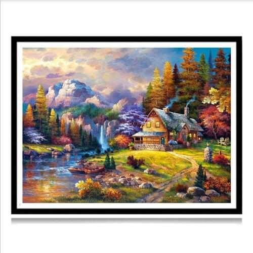 5D Diamond Painting Full Round Drill Diamond Embroidery Landscape Handmade Village Needlework Mosaic Cross Stitch Home Decor
