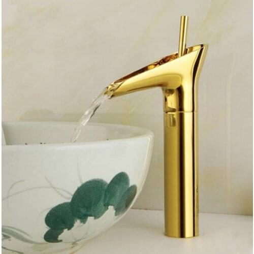 Free shipping Luxury Gold Creative Design Bathroom Basin Sink Faucet Deck Mounted Hot and Cold Water Mixer Taps