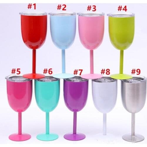 Quevinal 10pcs 10oz Wine Glasses Vacuum Stainless Steel Cocktail Glass Wine Goblet Glass with Lid for Camping & Picnics Green