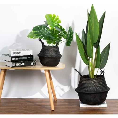 Large Handmade Storage Basket Seagrass Wicker Basket Garden Flower Black Pot Clothes Laundry Container Toy Holder Organizer