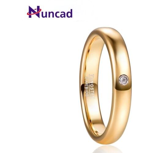 BONLAVIE 4mm Gold Diamond Dome Tungsten Carbide Ring Wedding Band for Men Women Comfort Fit Rings Engagement Jewelry