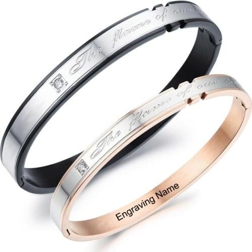 Custom Engraving Men Women Bracelet Stainless Steel zircon Bracelet Rose Gold or Black Color Jewelry