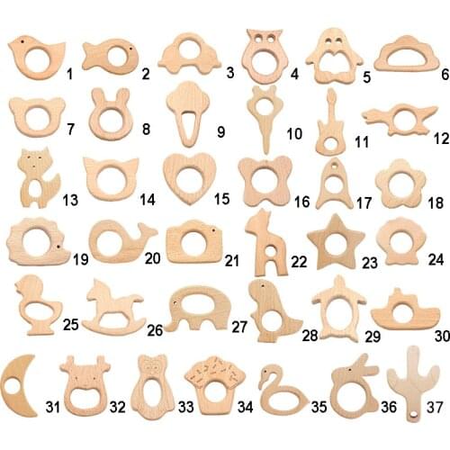 Chenkai 10pcs Wood Teether Ring DIY Organic Unfinished Eco-friendly Baby Shower Wooden Grasping Teething Toy Accessories