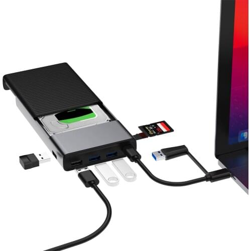 MC30 USB C Hub with 2.5" SATA Port SDD/HDD Enclosure Hard Drive Support up to 5TB Hard Disk Storage Docking Station Hubs