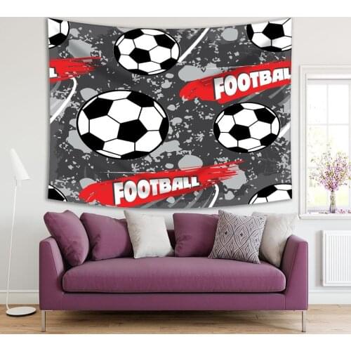 Tapestry Ball and Goal Grunge Sport Football Soccer Theme Artwork Black Gray White Red
