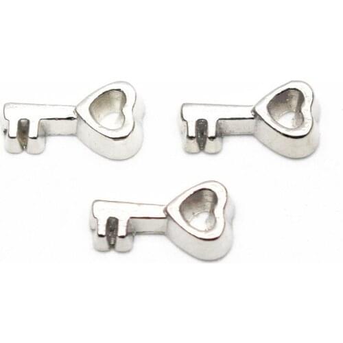 Hot Selling 10pcs/lot Metal Silver Love Key Floating Charms For Living Glass Floating Lockets Necklace DIY Jewelry