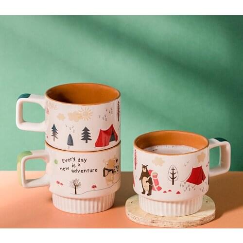 Creative ceramic mug with spoon coffee cup Nordic milk cup female office breakfast cup coffee mugs Cute cartoon cup gift CL90703