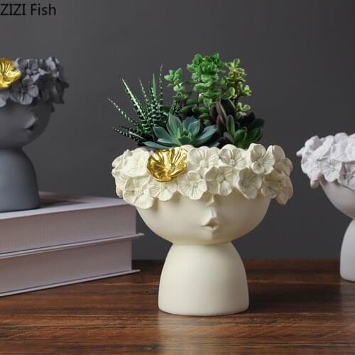 Creative Monroe Flowerpot Resin Crafts Desktop Decoration Cute Girl Portrait Flowerpot Vase Plant Potted Room Office Decoration