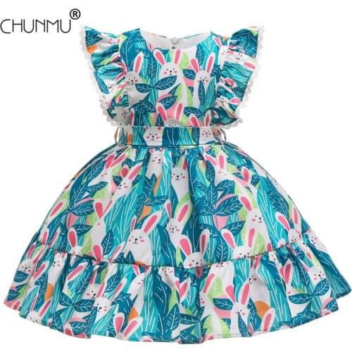 Summer Girl Clothes Kids Cute Cartoon Rabbit Dresses For Baby Girl Party Wedding Dress Children Girls Casual Dress