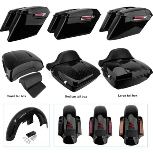 Motorcycle Chopped Pack Trunk+Backrest Pad+Hard Saddle Bags Trunk+21" Rear Fender System For Harley Touring Street Glide 14-20