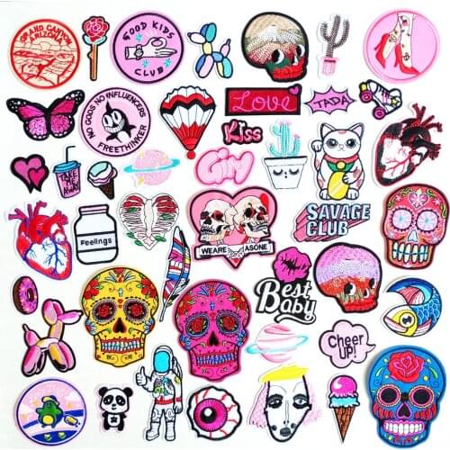 Butterfly Cat Dog Iron-On Patches Cloth Mend Decorate Clothes Apparel Sewing Decoration Applique Badges Kiss Purple Pink Girl