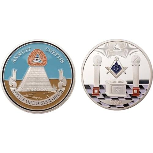 New Masonic Challenge Coin Silver Plated Coin European Masonic Freemasonry Brotherhood Round Double Commemorative Coins Gift