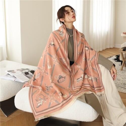2021 New Horse Animal Print Cashmere Scarf Autumn Winter Warm Womens Pashmina Double-sided Wrap Thick Shawl Blanket