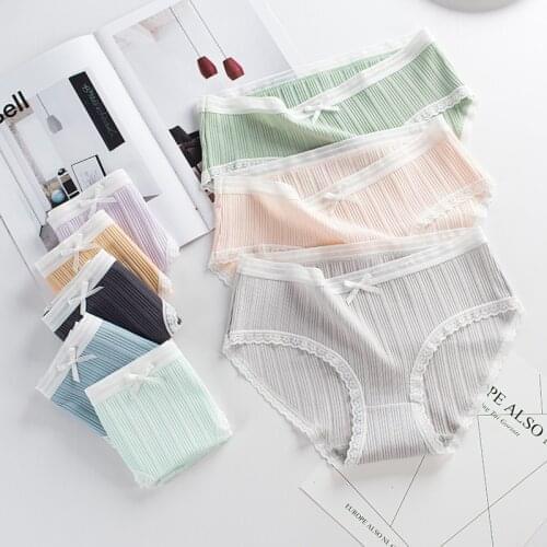New Style Bowknot Lace Low-Waist Briefs Womens Underwear Casual And Comfortable Breathable Pure Cotton Womens Underwear