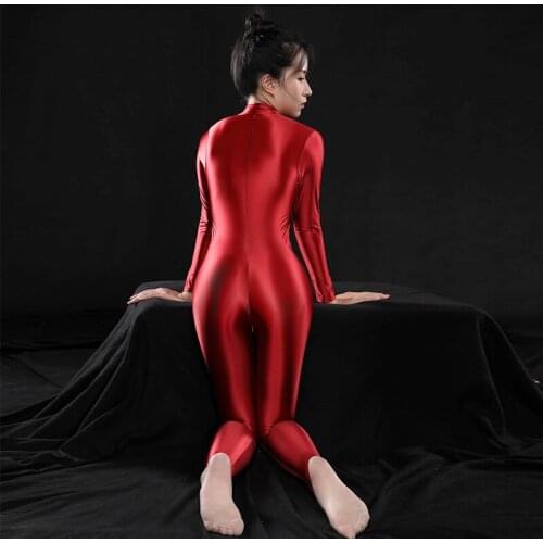 Tight Shaping Oil Gloosy Jumpsuits Women Sheer Silky See Through Bodysuits Elastic Smooth Romper Shiny Full Body Sexy Jumpsuit