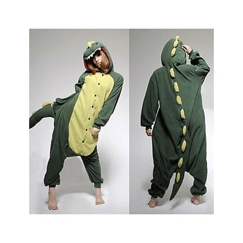 Naughty Dinosaur Dark Green Polar Fleece Pajamas Cartoon Sleepwear Animal Halloween Costume