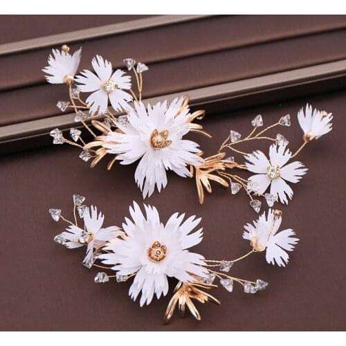 1 Pair Hair Pins and Clips Gold Color Flower Rhinestone Headpieces Headbands for Women Girls Bride Wedding Veil Decor Jewelry